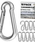 Small Carabiner Clip Set Of 10 1.57 Inch Heavy Duty Alloy Mini Carabiners for keys, camping, hiking, fishing; shown with packaging