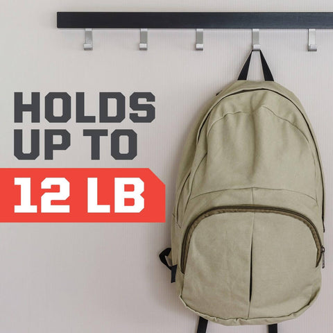 Image showing Extreme Mounting Strips Double Sided Heavy Duty Tape 16 Pack 1 In By 3 In Indoor Outdoor holding backpack, holds up to 12 lb.