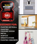 Extreme Mounting Strips Double Sided Heavy Duty Tape 16 Pack 1 In By 3 In Indoor Outdoor Black Industrial Strength Adhesive Holds Up To 12 Lbs With Eight Strips Great For Walls Decor Cables And More displayed with usage examples on different surfaces.
