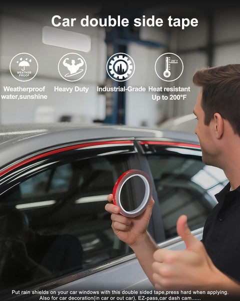 Man holding roll of Heavy Duty Double Sided Mounting Tape Waterproof Foam Tape Heat Resistant Adhesive for Car Decor