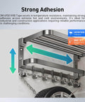 3M 4950 Heavy Duty Double Sided Foam Mounting Tape White Waterproof Adhesive demonstrating strong adhesion on metal shelf in garage setup.