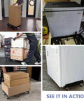 2000LBS Heavy Duty Moving Dolly with 6 Swivel Wheels and Steel Frame, transporting furniture and appliances in various settings