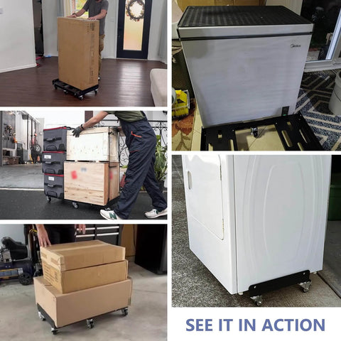 2000LBS Heavy Duty Moving Dolly with 6 Swivel Wheels and Steel Frame, transporting furniture and appliances in various settings