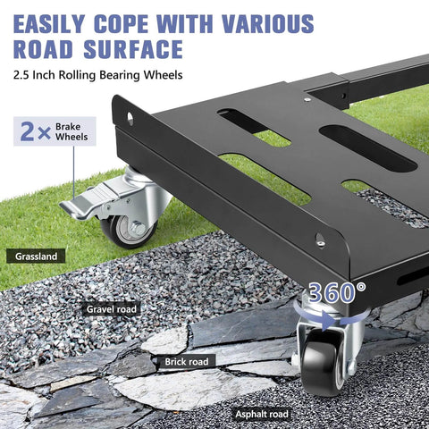 ✝️ 2000LBS Heavy Duty Moving Dolly with 6 Swivel Wheels on various road surfaces, black steel frame, all-terrain use