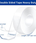 Heavy Duty Double Sided Tape Nano Adhesive, 2 Rolls Total 20 Feet, Clear Mounting Tape For Posters, Pictures, Rugs And Carpets