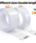 Two For One Value Heavy Duty Nano Gel Double Sided Mounting Tape 240 Inches Total Removable Clear Adhesive shown in two roll sizes