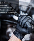 Mechanic using Heavy Duty Nitrile Gloves with Diamond Texture 8 Mil for Superior Wet Grip while holding a wrench