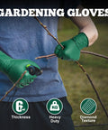 Heavy Duty Nitrile Gloves 6 Mil Dark Green Diamond Texture Mechanic Latex Free shown trimming branches outdoors