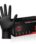 Heavy Duty Nitrile Gloves 6 Mil Black Disposable 100 Count Food Safe Powder Free box and glove