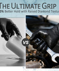 Heavy Duty Nitrile Gloves With Diamond Texture 8 Mil For Superior Wet Grip, hand holding a cup and wrench with firm grip