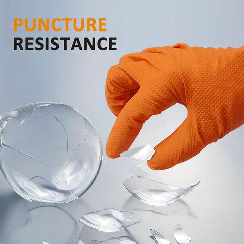 Heavy Duty Nitrile Gloves Diamond Texture Grip Powder Free Latex Free 100 Count handling broken glass for puncture resistance