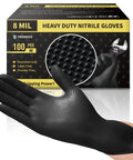 Heavy Duty Nitrile Gloves With Diamond Texture 8 Mil For Superior Wet Grip, showing glove and packaging with diamond grip