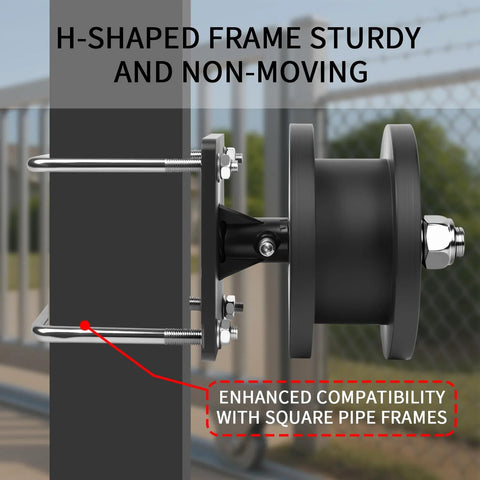 Heavy Duty Nylon Cantilever Gate Rollers Kit for 4 Inch Square Posts and 2 Inch Chain Link Fence Gate Frames attached to a post