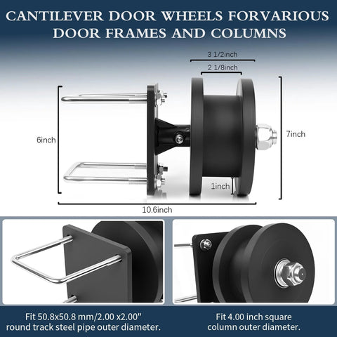Heavy Duty Nylon Cantilever Gate Rollers Kit for 4 Inch Square Posts and 2 Inch Chain Link Fence Gate Frames, side view