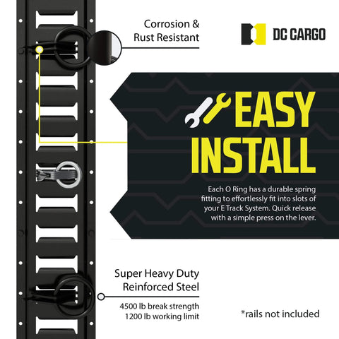 Beefy Heavy Duty Steel O Ring Pack Of 10 With 4500 Lbs Break Strength For E Track Tie Down System installation view