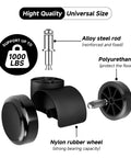 Exploded view of 5 Pack 2 Inch Office Chair Caster Wheels With Quiet Rubber Rolling Casters, showing alloy steel rod and nylon wheel.
