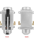 Front and back view of Heavy Duty Lubricating Oil Pump For Lathe And Milling Machines Double Port Manual Oil Oiler With Metal Body