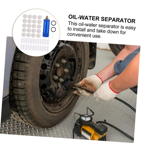 Heavy Duty Water Oil Separator For High Pump Systems shown with a car tire and compressor accessory setup