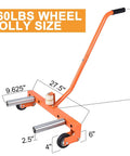 Heavy-Duty Adjustable Tire Wheel Dolly for Workshop, Garage, Orange, showing size dimensions and smooth motion design, 660 lbs capacity.