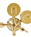 Top view of Heavy Duty Oxygen Regulator For Large Tanks By Ysmikiya With Beefy Brass Chrome Plated Body And Dual Gauges, CGA 540