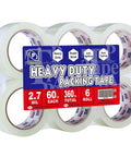 Pack of 6 heavy duty packing tape rolls, clear 360 yards, 2.7 mil thick, 1.88 inch wide, ultra strong for packaging and shipping