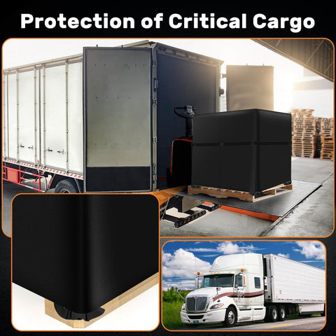 Heavy Duty 900D Pallet Cover For 49 By 41 By 49 Inches Waterproof Tarp With Zipper Reinforced Rope And Four Buckles For Industrial Storage And Shipping Supplies Built To Last in use on a pallet outside a loading truck.