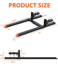 Heavy Duty Pallet Forks For Tractor Attachments And Skid Steer Loader Buckets, 6000 Lb Capacity, 77 Inch Clamp On Pallet Forks displayed