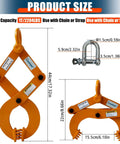 Heavy Duty Pallet Puller Clamp For Forklift Chains With 6 Inch Jaw Opening And 2204 Lbs Capacity The Rugged Boss For Tree Stump And Brush Pulling With Self Locking Scissor Mechanism Industrial Grade, front view with size dimensions.