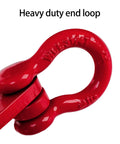 Close-up of red heavy duty end loop on Beefy Heavy Duty Pallet Puller Clamp 1 Ton Steel Single Scissor Hook For Lifting And Pulling Pallets.
