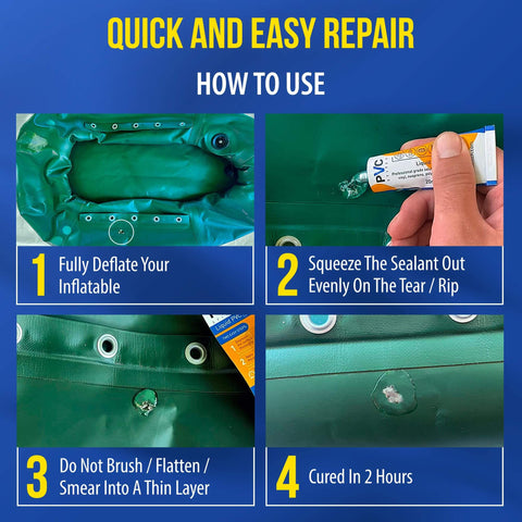Steps to use Heavy Duty Patch Kit For Air Mattresses Water Beds Hot Tubs Above Ground Pools Bouncy Houses And Other Inflatable Gear.