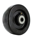 Side view of a Phenolic Wheel With Flat Tread In 4 Inch 5 Inch Or 6 Inch Diameters And 2 Inch Width For Medium To Heavy Duty Use With Half Inch Roller Bearings Capable Of Up To 1300 Lbs And Temperature Range From Minus 65 Fahrenheit To 275 Fahrenheit, designed for material handling.