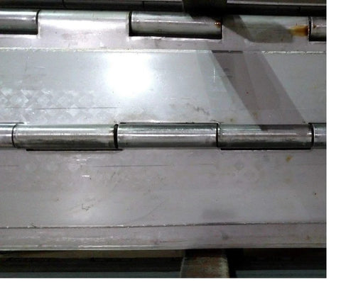 Close-up of DIY Heavy Duty Hinges For External Door, Truck, Bed, Cabinet, Panel, Hatch, Bulkhead, mill finish metal hinge