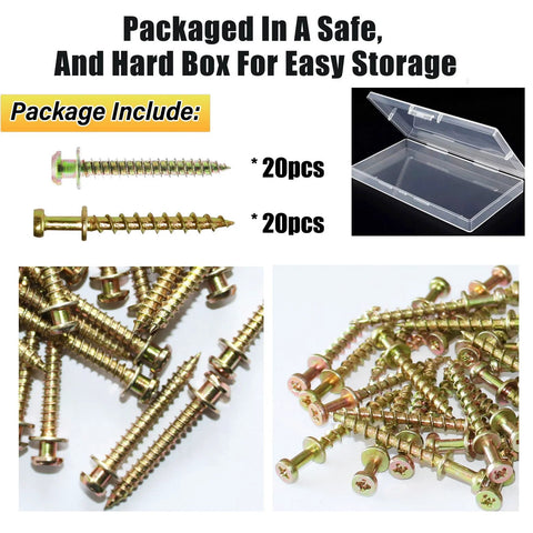 Heavy Duty Double Headed Bear Claw Picture Hanging Screws Set by Laffeya, 40 Pack shown with packaging box and mixed sizes of screws