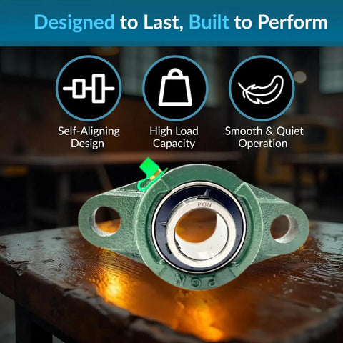 Heavy Duty Pillow Block Bearing Pack Of Four, Flange Mounted Self Aligning Chrome Steel Bearings With One Half Inch Bore, AISI 52100 Quality