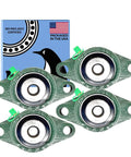 Heavy Duty Pillow Block Bearing Pack Of Four, Flange Mounted Self Aligning Chrome Steel Bearings With One Half Inch Bore, AISI 52100 Quality