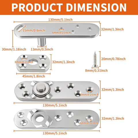 Heavy Duty Pivot Hinge dimensions with 304 stainless steel components for concealed doors up to 1100 lbs, featuring 90-degree stop.