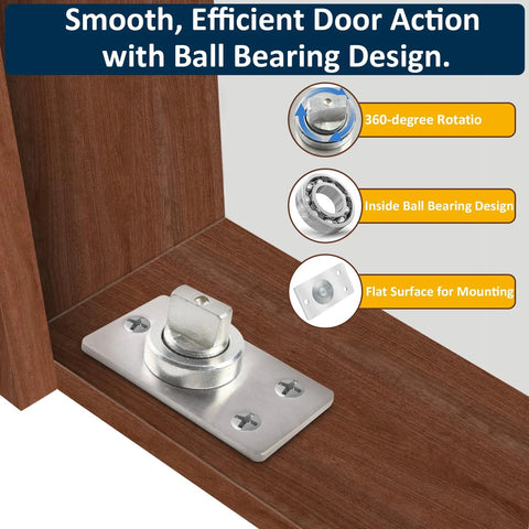 Beefy 330 Lbs Heavy Duty Pivot Hinge illustrating ball bearing design on wooden surface for doors and bookshelves.