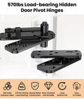 Premium Beefy Heavy Duty Hidden Door Pivot Hinge Kit for Secret Bookcase Doors, black steel hinges displayed, 570 lb load bearing