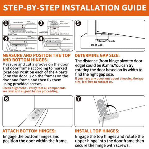 Step-by-step installation guide for Heavy Duty Pivot Hinge With Hold Open For Concealed Doors Up To 1100 Lbs 304 Stainless Steel.