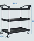 Heavy Duty Plastic Utility Cart With Locking Wheels And 550 Pound Capacity, Big Boss Restaurant Service Cart, black