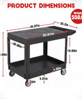 Beefy Heavy Duty Plastic Utility Cart With Flat Top And Two Shelves, 45.87 X 25.2 Inches, 550 lbs capacity, black with swivel wheels