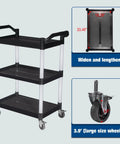 Heavy Duty Plastic Utility Cart With Locking Wheels And 550 Pound Capacity, Big Boss Restaurant Service Cart shown in black