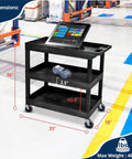 Heavy Duty Plastic Utility Cart For Warehouses And Workshops With Three Shelves 32 By 18 Rolling Tub Cart 300 Lb Capacity Ergonomic Push Handle Black By Luxor Built For Tough Jobs Hauls Heavy Loads In Warehouses Garages Shops Cafes And More