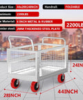 ✝️ 5IN1 Heavy Duty Platform Truck with Cage 44x28 Hand Truck Extra Large Version, 2200lbs Capacity Basket Cart shown with dimensions