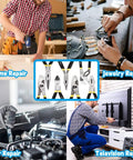 Heavy Duty 7 Piece Pliers Set For Home Repair And DIY Projects With Long Nose Pliers Slip Joint Pliers Linesman Pliers And Diagonal Pliers A Versatile Auto Electrical And General Tools Kit with background images showing various repair tasks.