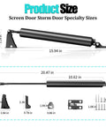 Storm Door Closer, Heavy Duty Pneumatic Screen Door Closer, Adjustable Closing Speed dimensions with installation hardware
