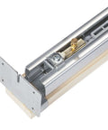 Close-up of Soft Close Pocket Door Frame Kit for 2x4 Stud Walls 32x80 Inches Built for Heavy Duty Commercial Grade Steel