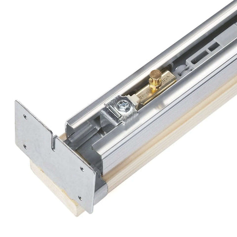 Close-up of Soft Close Pocket Door Frame Kit for 2x4 Stud Walls 32x80 Inches Built for Heavy Duty Commercial Grade Steel