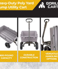 Heavy Duty Poly Dump Cart with 5 Cu Ft Tub 800 LB Haul Capacity Towable Utility Wagon, shown with durable construction and pneumatic tires