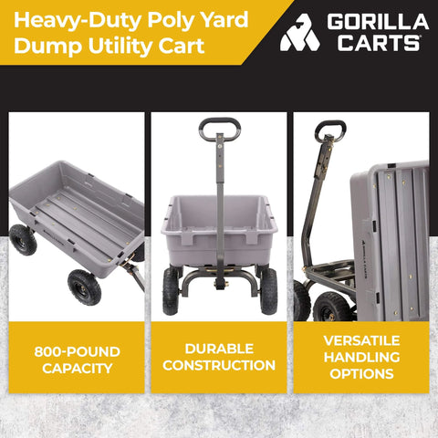 Heavy Duty Poly Dump Cart with 5 Cu Ft Tub 800 LB Haul Capacity Towable Utility Wagon, shown with durable construction and pneumatic tires